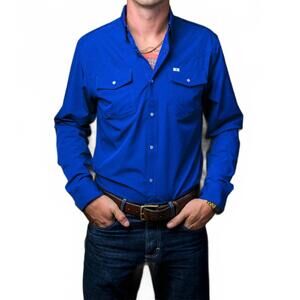 NEW FERRELL long sleeve pearl snap shirt in cobalt blue